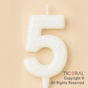 VELA NUMERAL CHICO 5.5 CM CON GIBRE BLANCO NUMERO 5 x 1